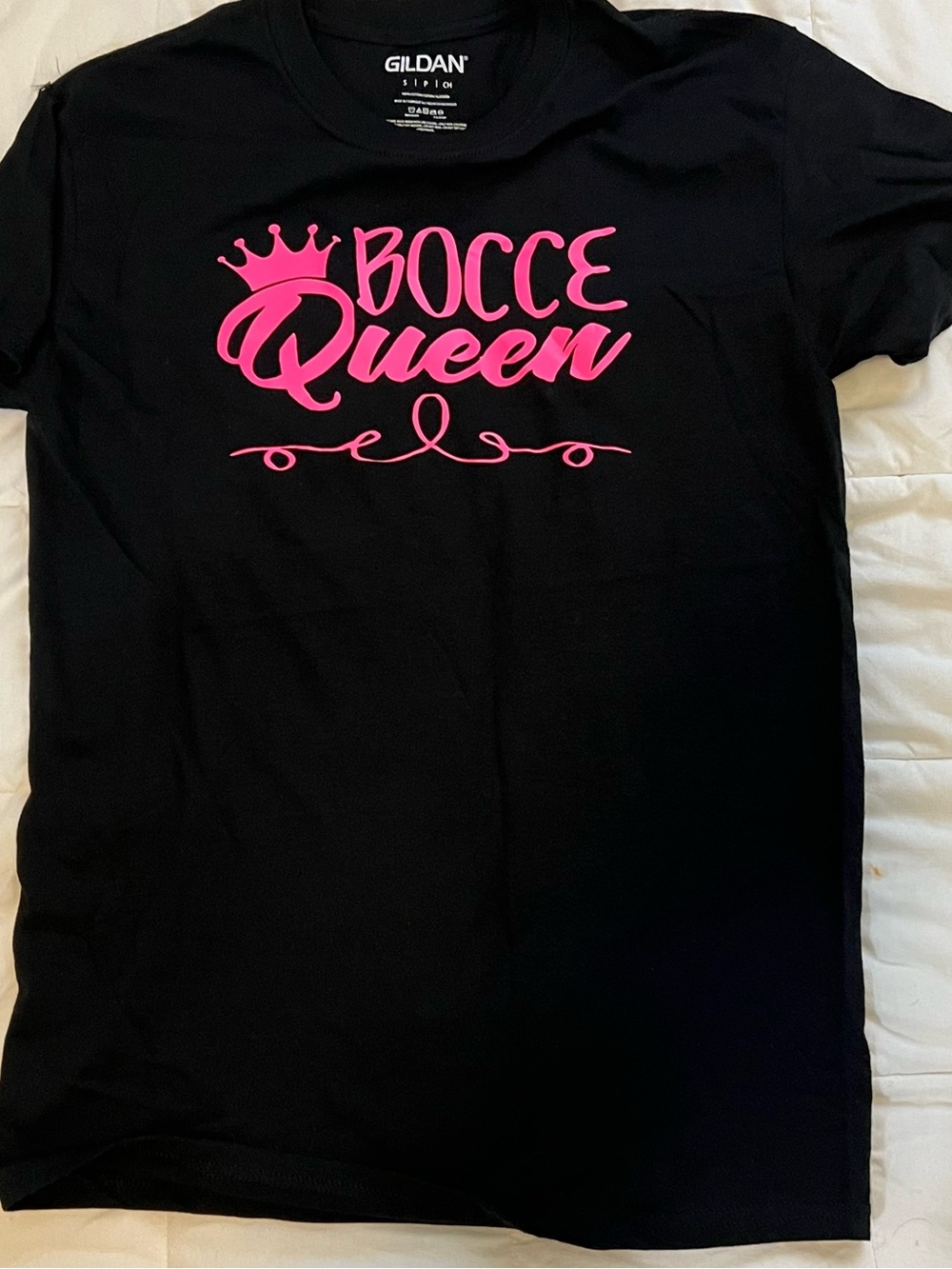 Gildan Black Tee with Hot Pink "Bocce Queen" Script
